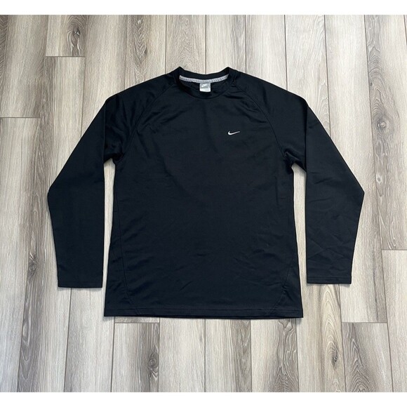 Nike Swoosh Vintage Logo Black Mesh Jersey Long Sleeve T-Shirt Mens Sz Large - Picture 1 of 9